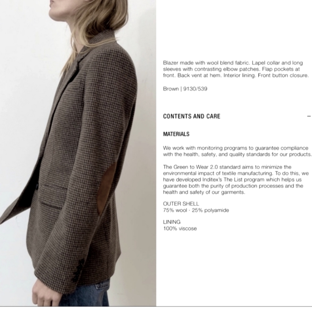 Zara Wool Blend Blazer Sz M Brown Houndstooth Plaid Tailored Career Old Money - Picture 2 of 16